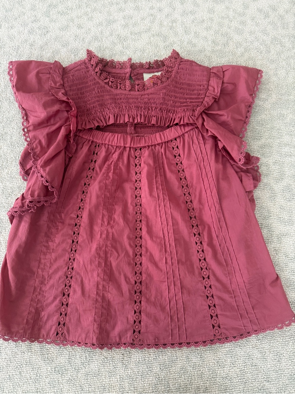 FARM Rio Dusty Rose Lace-Trim Flutter Sleeve Top